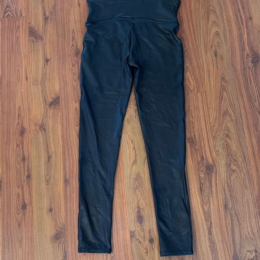 SPANX black shiny leather looking stretch leggings ankle pants stretch pants siz - Picture 5 of 6